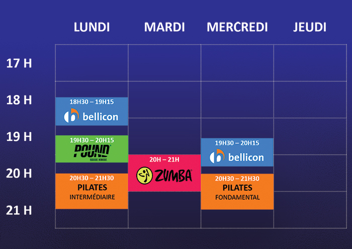 Planning des cours présentiels à Metz 2021-2022 - Ad Fit N' Fun